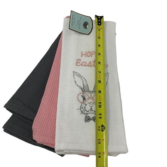 Farmhouse Easter Kitchen Towels Spring Holiday Bunny Rabbit Home Decor Pink Gray - Picture 2 of 6